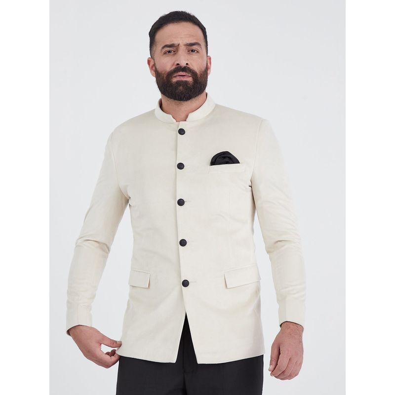 MR BUTTON Me Beige Slim-Fit Bandhgala (S)