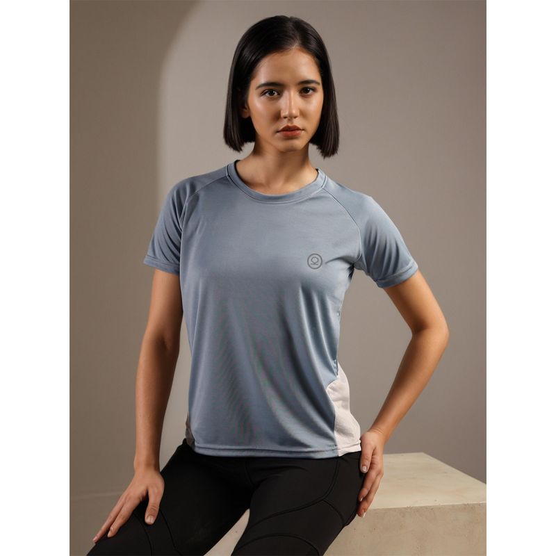 CHKOKKO Women Blue Half Sleeve Gym T-Shirt (M)