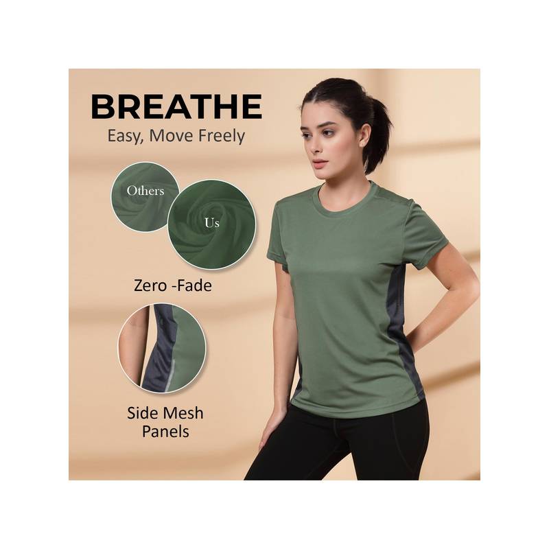CHKOKKO Womens Mesh Gym T-Shirt Dry Fit Breathable Yoga Running Workout Green (L)