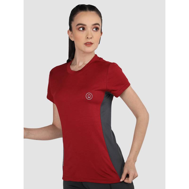 CHKOKKO Womens Mesh Gym T-Shirt Dry Fit Breathable Yoga Running Workout Maroon (XL)