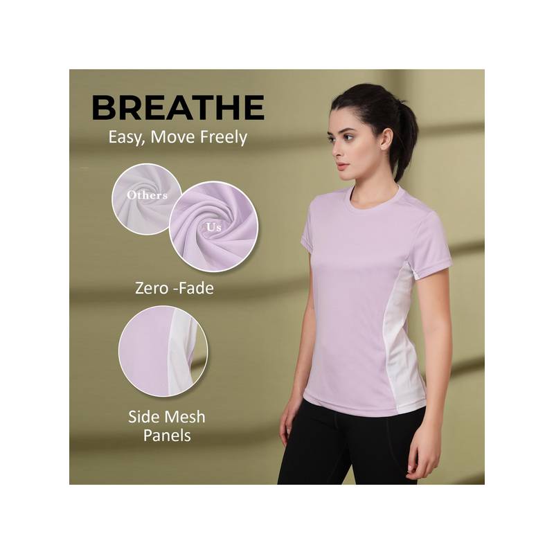CHKOKKO Womens Mesh Gym T-Shirt Dry Fit Breathable Yoga Running Workout Lavender (M)