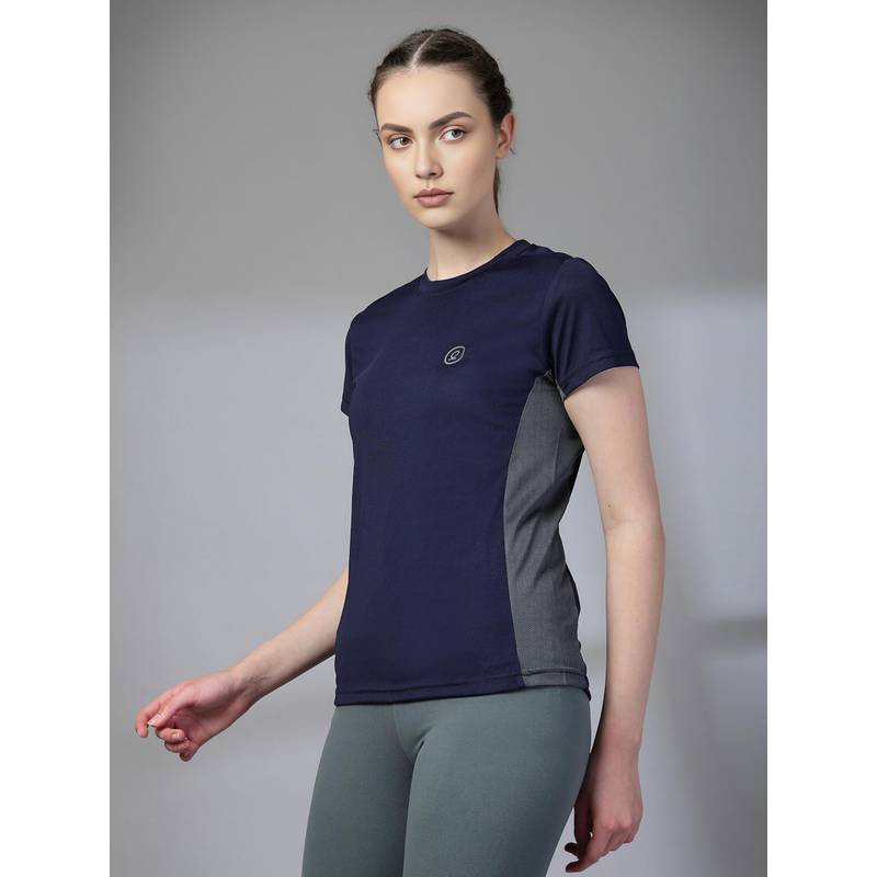 CHKOKKO Womens Mesh Gym T-Shirt Dry Fit Breathable Yoga Running Workout Navy Blue (XL)