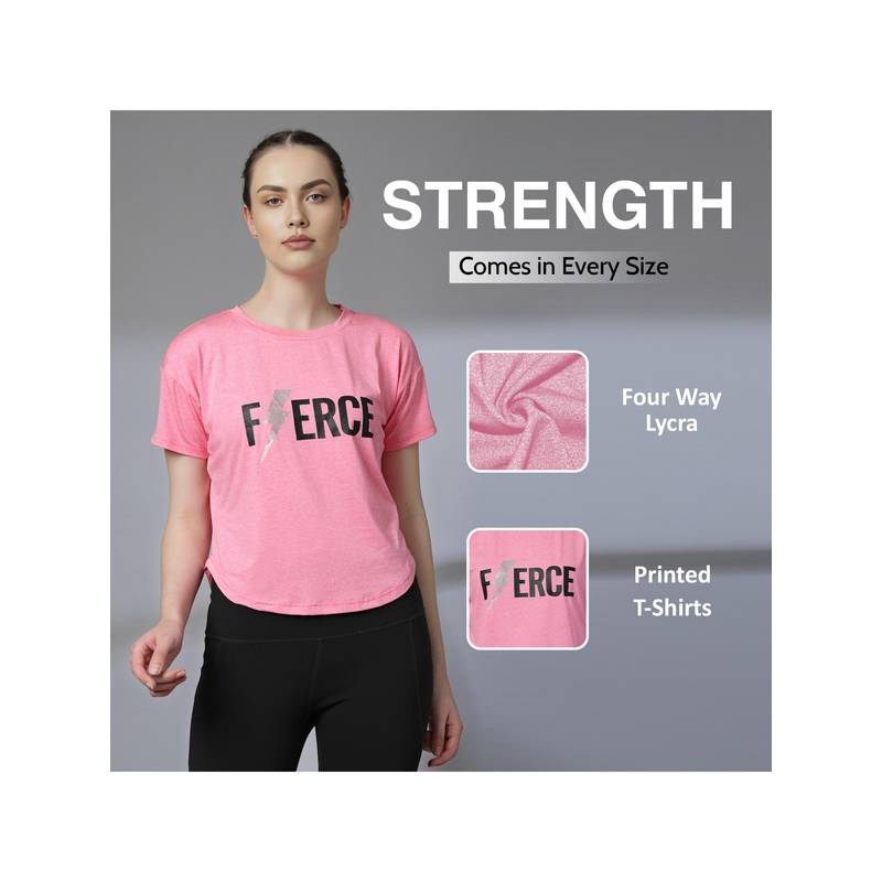 CHKOKKO Womens Typography Apple Cut Gym T Shirt Quick Dry Breathable Pink (S)