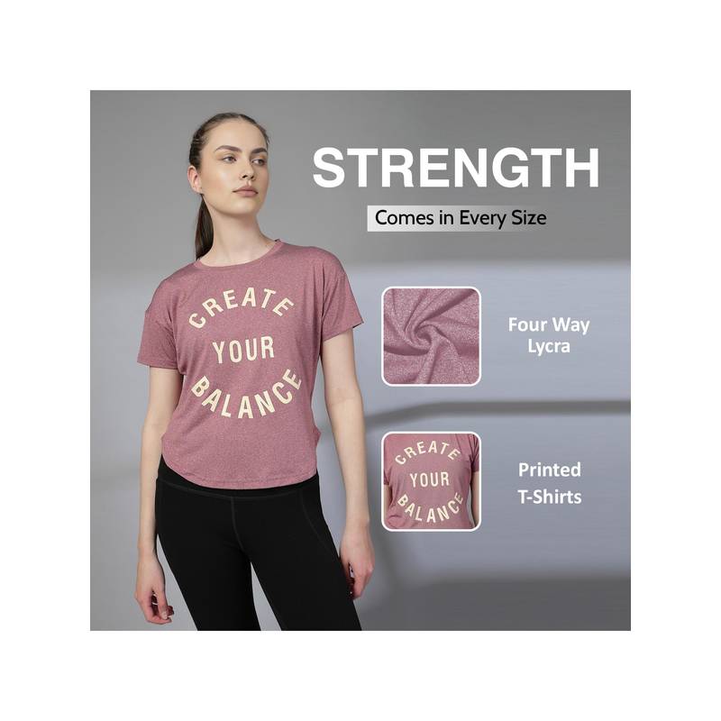 CHKOKKO Womens Typography Apple Cut Gym T Shirt Quick Dry Breathable Maroon (L)