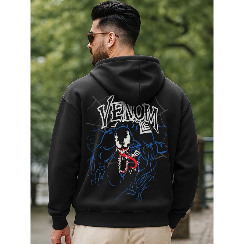 Bewakoof Marvel Venom Men Jet Black Graphic Printed Oversized Hoodie (M)