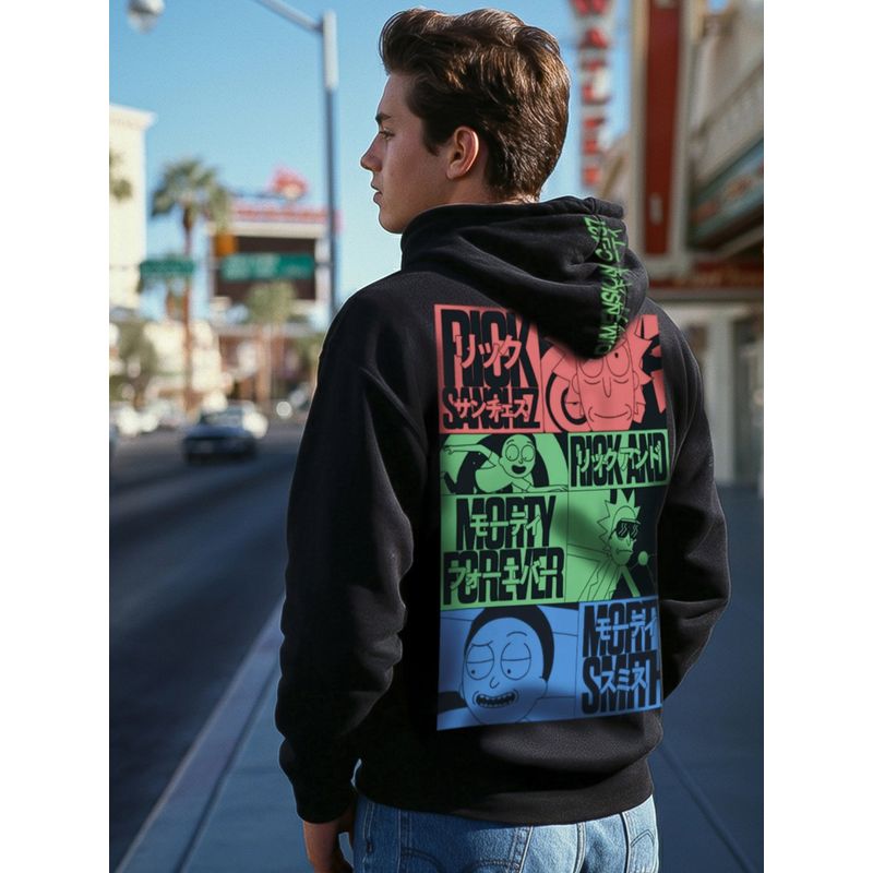 Bewakoof Rick and Morty Men Jet Black Graphic Printed Oversized Hoodie (L)