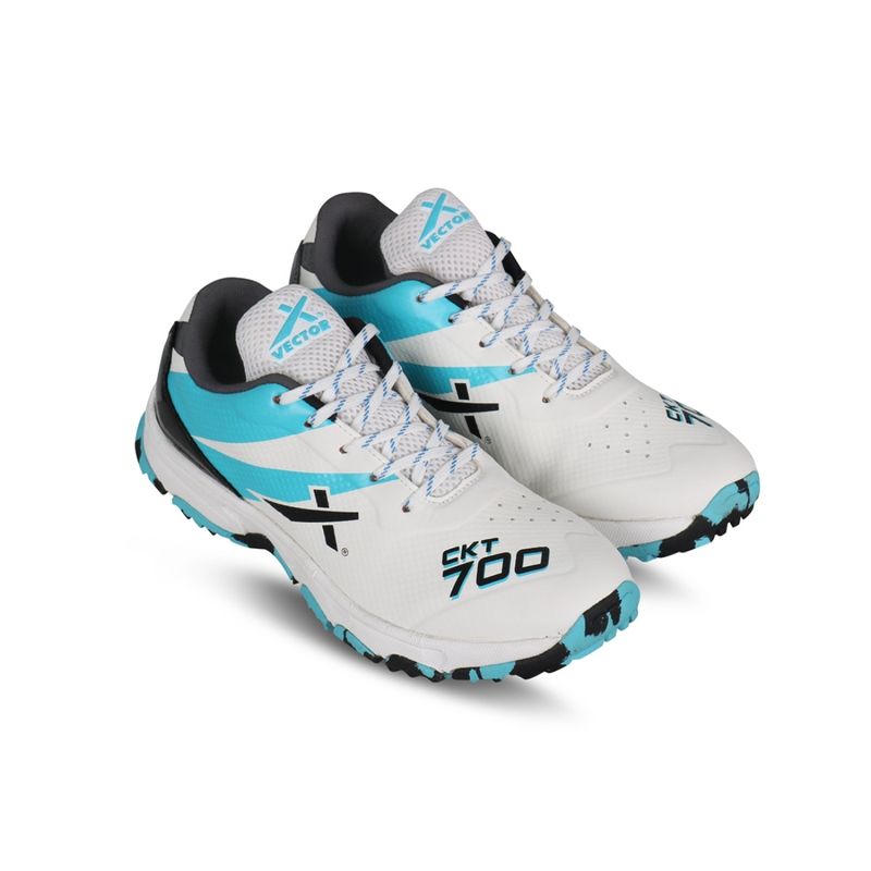 Vector X CKT-700 Cricket Shoes for Men (White-Black-Seagreen) (UK 7)