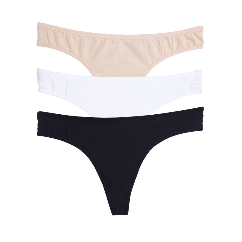 Leading Lady Everyday Cotton Low-rise Solid Thongs Pack Of 3 - Multi-Color (XL)