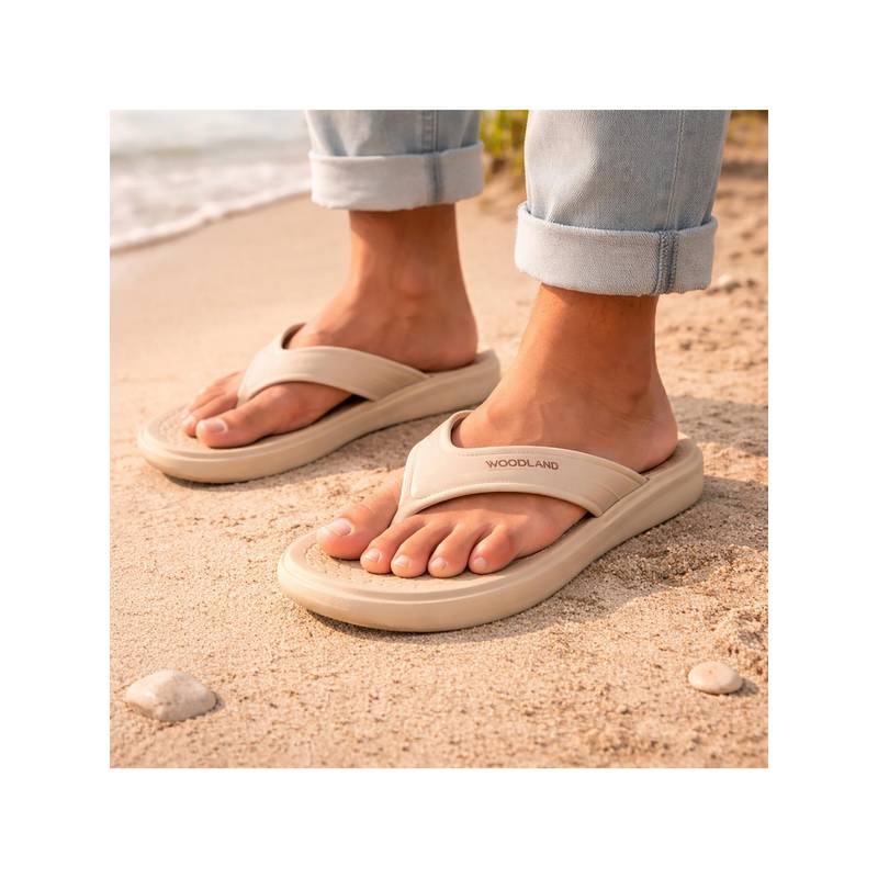 WOODLAND Women's Beige Comfortable Soft Sole Lightweight Home Wear Flipflops (EURO 39)