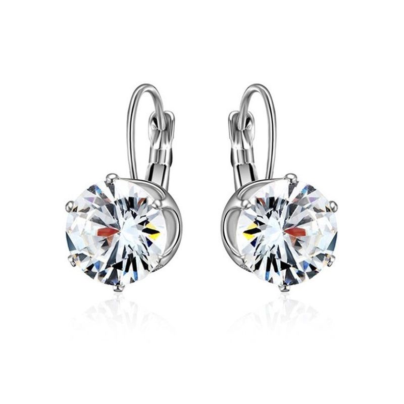 OOMPH Jewellery Silver Plated Solitaire Sea Silver Cubic Zirconia Ear Stud Earrings
