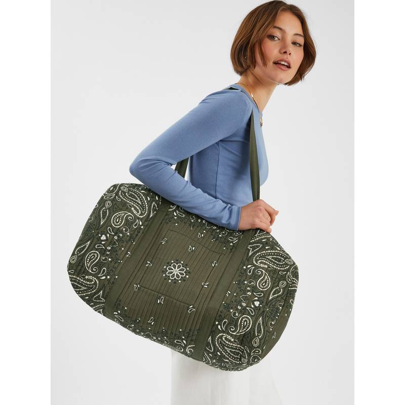 Buy Accessorize London Women Olive Paisley Quilted Duffle Bag Online