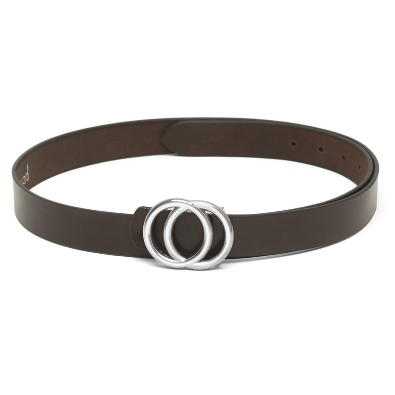 Teakwood Women Coffee Brown And Silver Tone Solid Genuine Leather Belt (28)