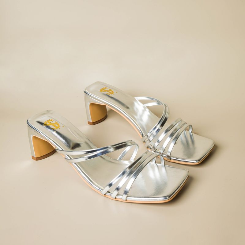 Shoe that fits you Stfy Solid Ava Silver Strappy Heels (EURO 35)
