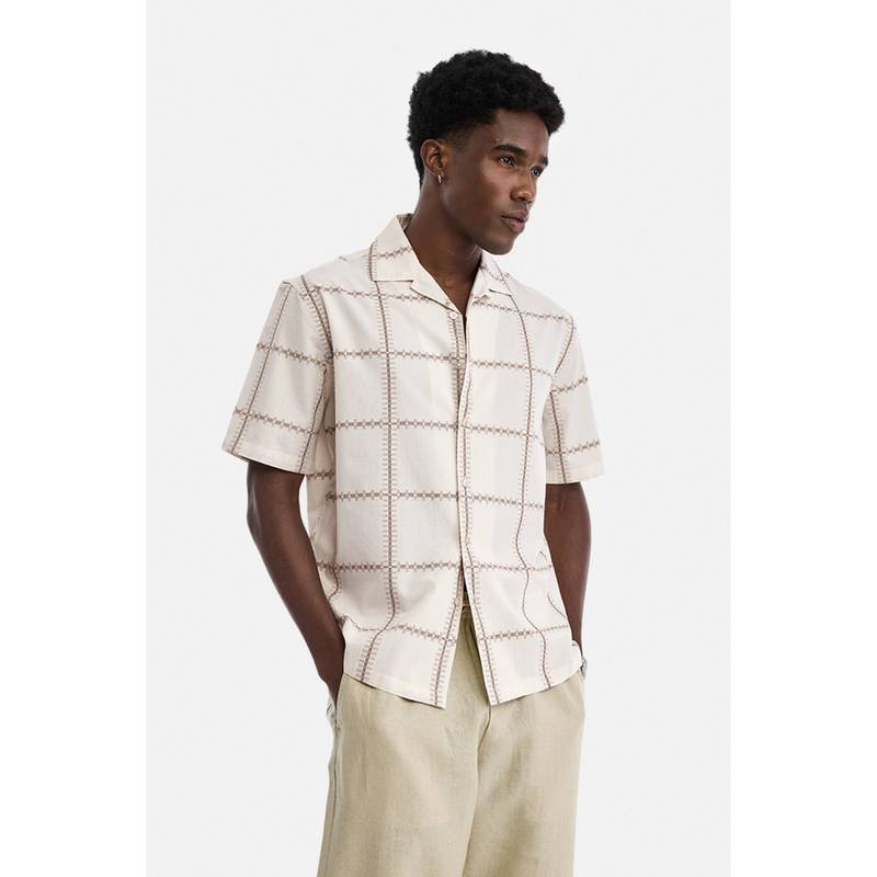 Snitch Cream Checks Half Sleeves Regular Casual Shirt for Men (XS)