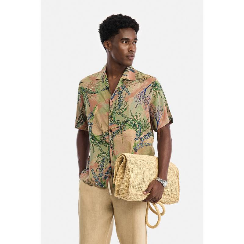 Snitch Light Brown Floral Half Sleeves Shirt for Men (XS)