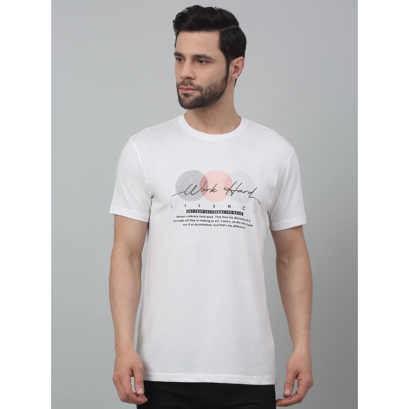 Cantabil Men White Typography Round Neck Half Sleeves T-Shirt (M)