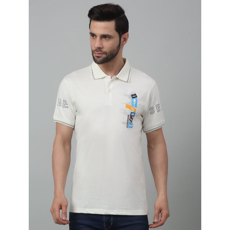 Cantabil Men Ivory Polo Neck Half Sleeves T-Shirt (L)