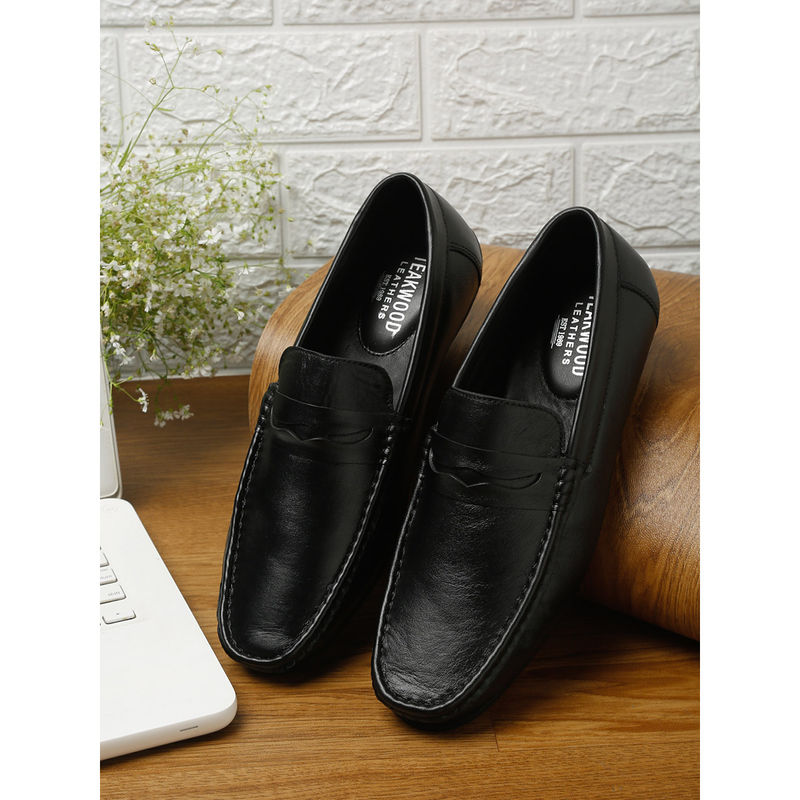 Teakwood Black Solid Leather Formal Loafers (Euro 40)