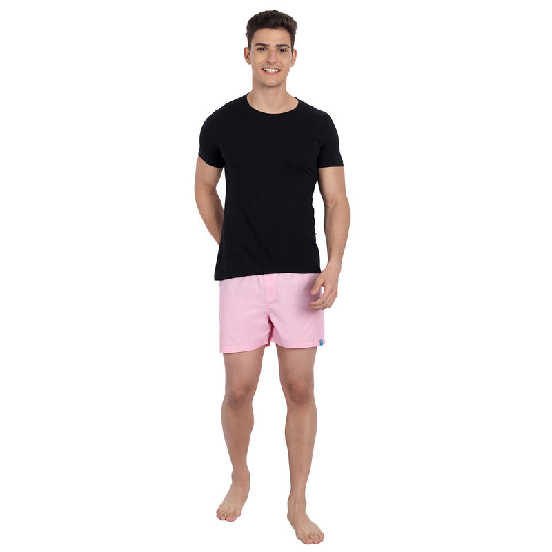 LAZY BUMS Men's Cotton Breeze Solid Boxer Shorts-Pink Pink (L)