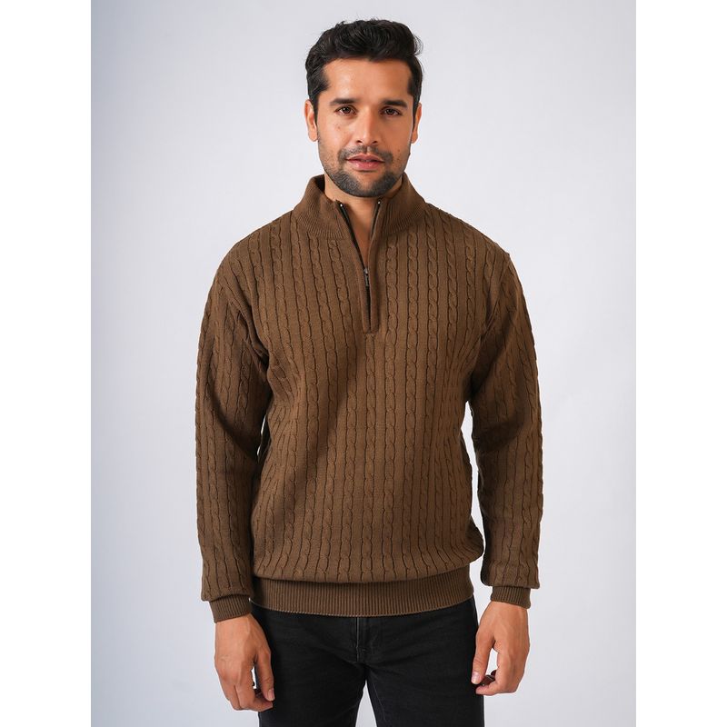 Perch Brown High Neck Textured Sweater (XS)