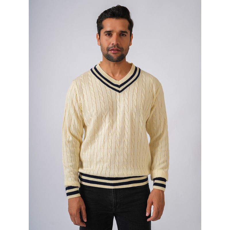 Perch Cream V-Neck Geometric Sweater (M)