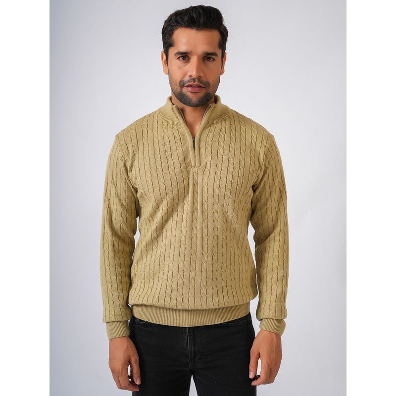 Perch Men Brown High Neck Textured Sweater (M)
