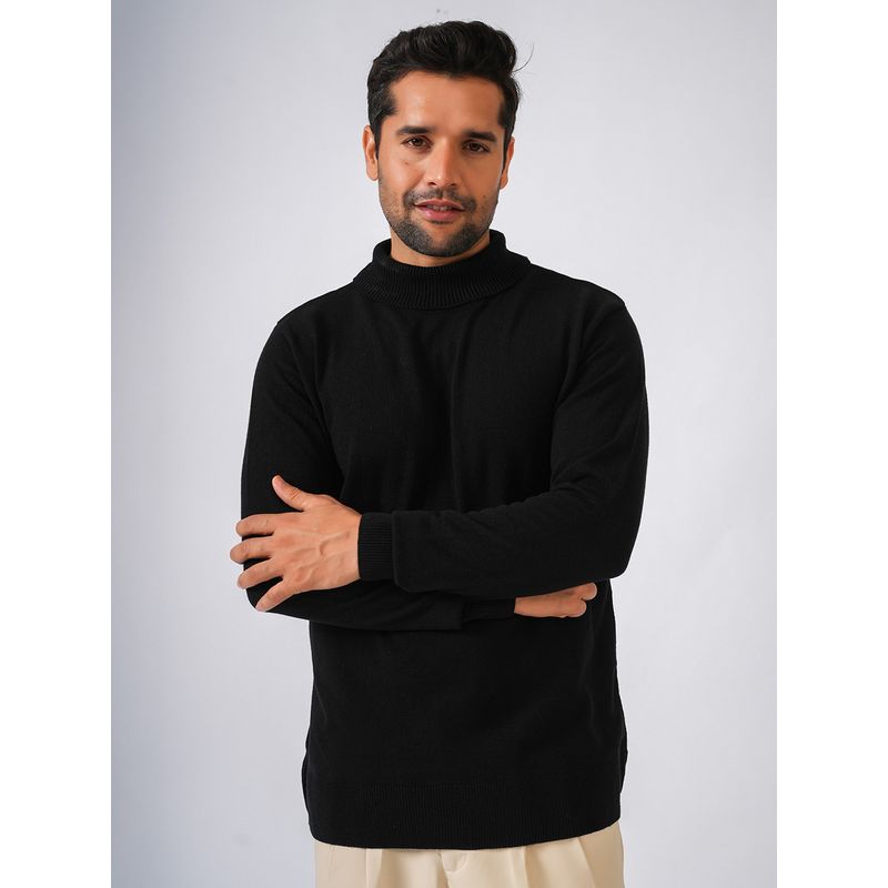 Perch Black High Neck Solid Sweater (XS)