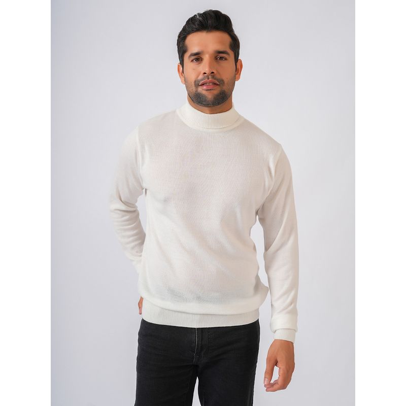 Perch White High Neck Stripes Sweater (S)