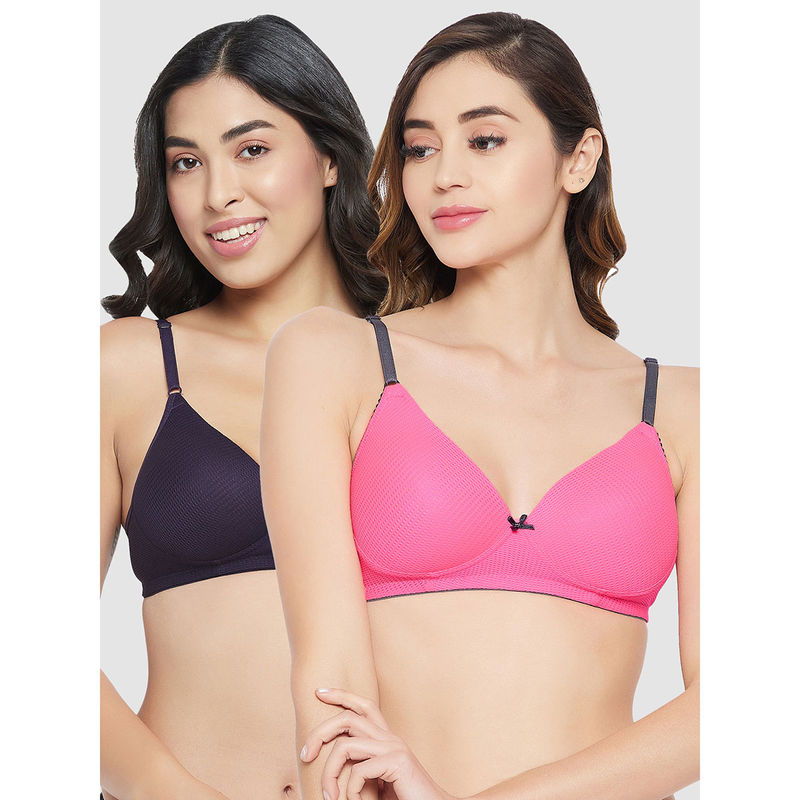 Clovia Pack Of 2 Level 1 Push-Up Padded Non-Wired Demi Cup T-Shirt Bra - Multi-Color (38B)
