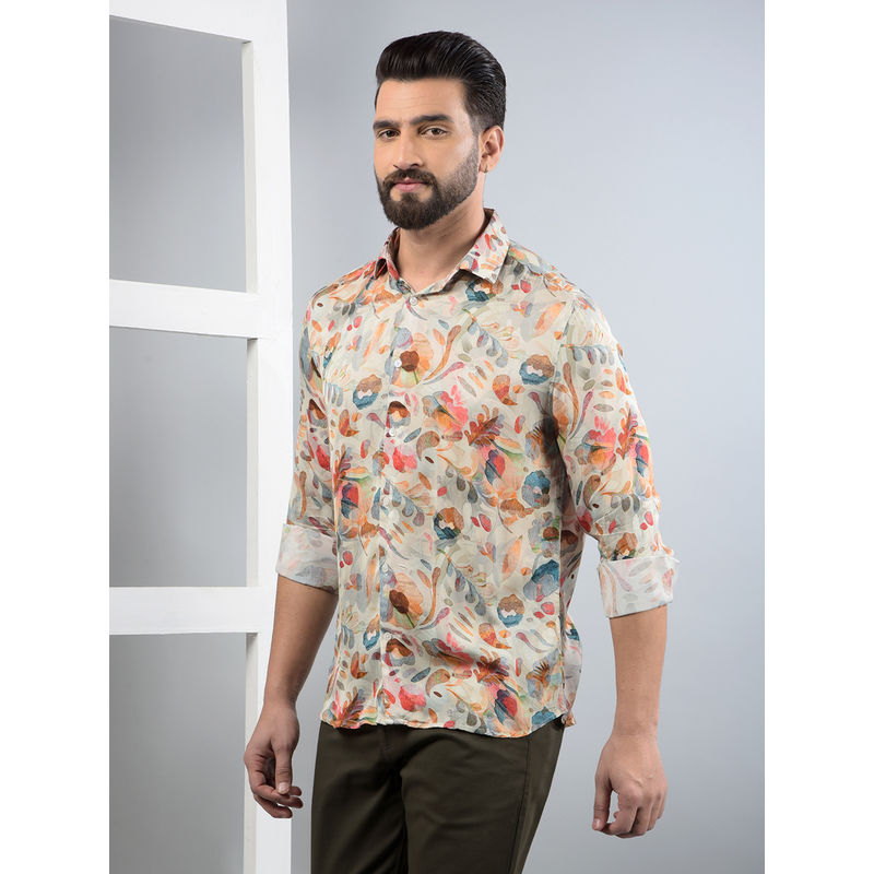 CRIMSOUNE CLUB Men Multi-Color Floral Print Modal Shirt (M)