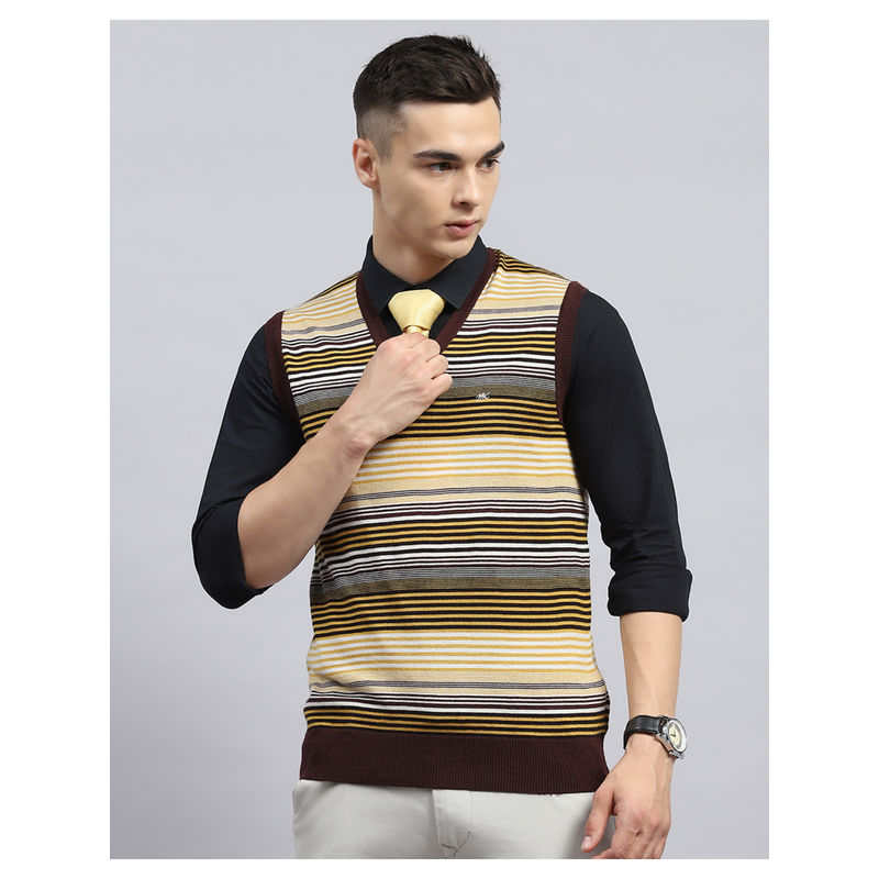 Monte Carlo Yellow Striped V Neck Sleeveless Sweater (M)