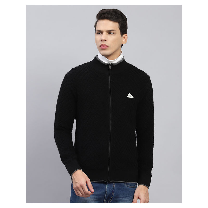 Monte Carlo Black Self Design High Neck Full Sleeve Pullover Sweater (3XL)