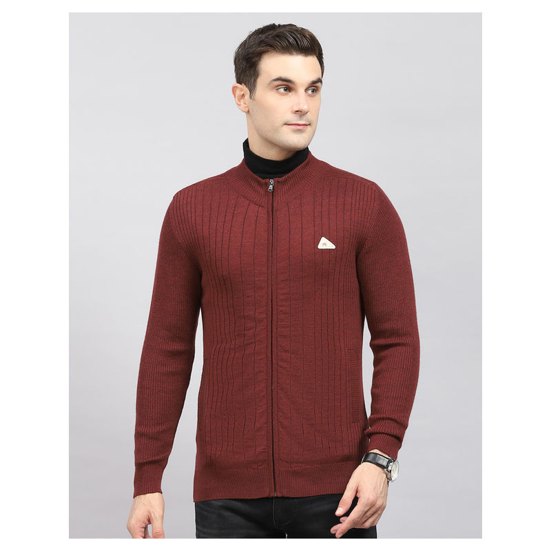 Monte Carlo Wine Stripes High Neck Full Sleeve Pullover Sweater (XL)