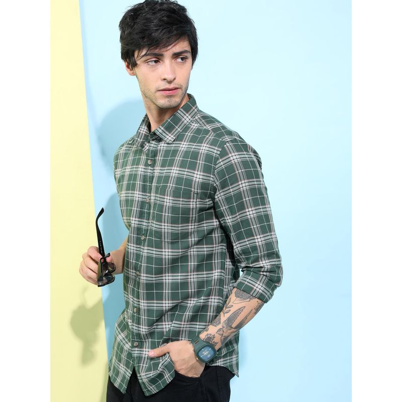 HIGHLANDER Slim Fit Tartan Checks Casual Shirt (L)