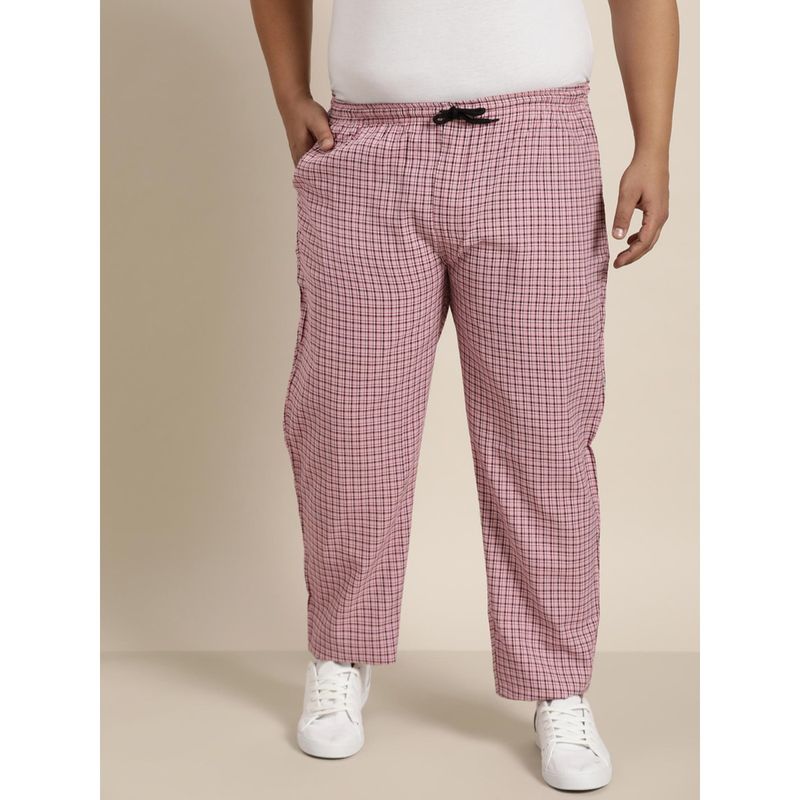 SOJANYA Men Cotton Pink & White Checked Track Pant (L)