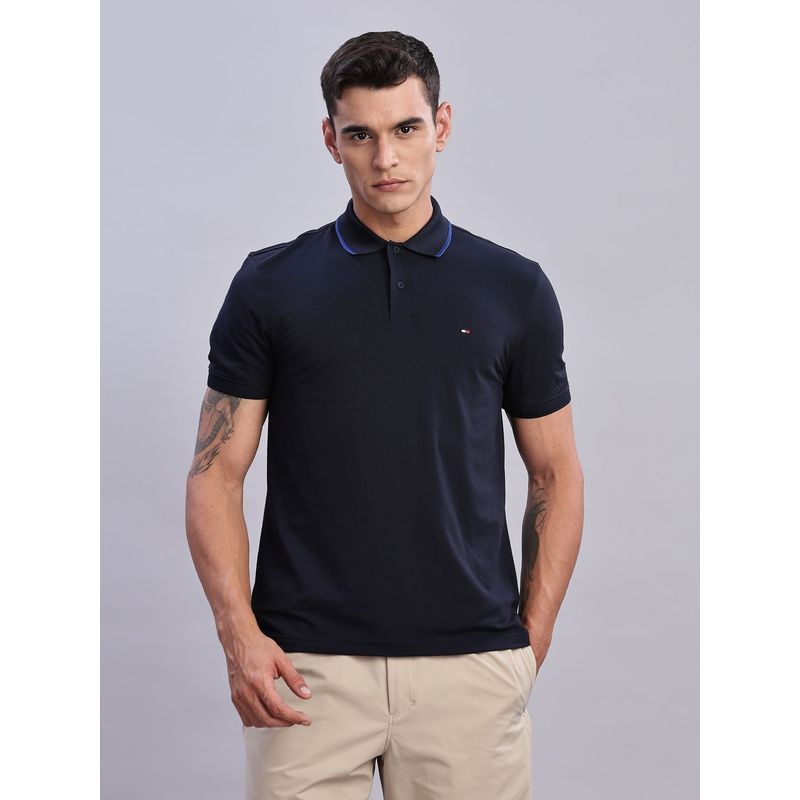 Tommy Hilfiger Mens Navy Blue Solid Polo T-Shirt (M)