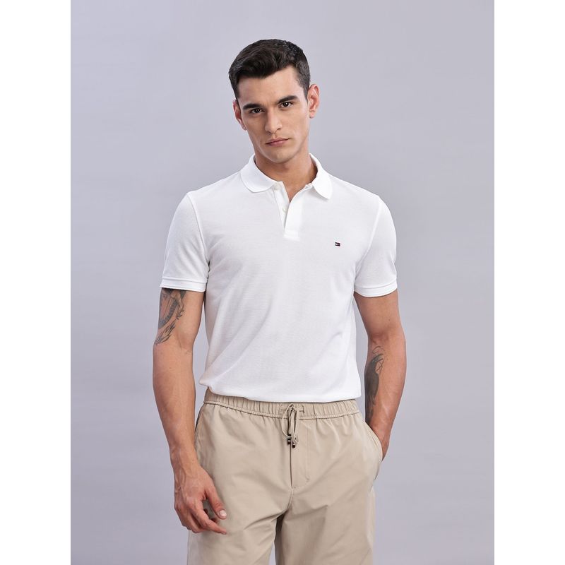 Tommy Hilfiger Mens White Textured Polo T-Shirt (S)