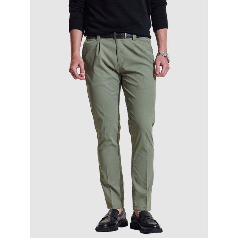 Snitch Men Olive Polyester Formal Trouser (38)
