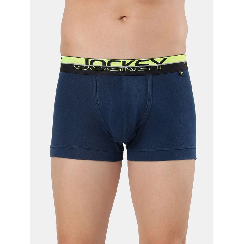 Jockey FP03 Men Super Combed Cotton Rib Solid Trunk with Ultrasoft Waistband Navy Blue (L)