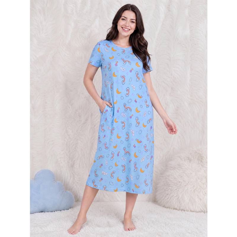 Secret Wish Blue Rainbow Print Hosiery Nighty (S)