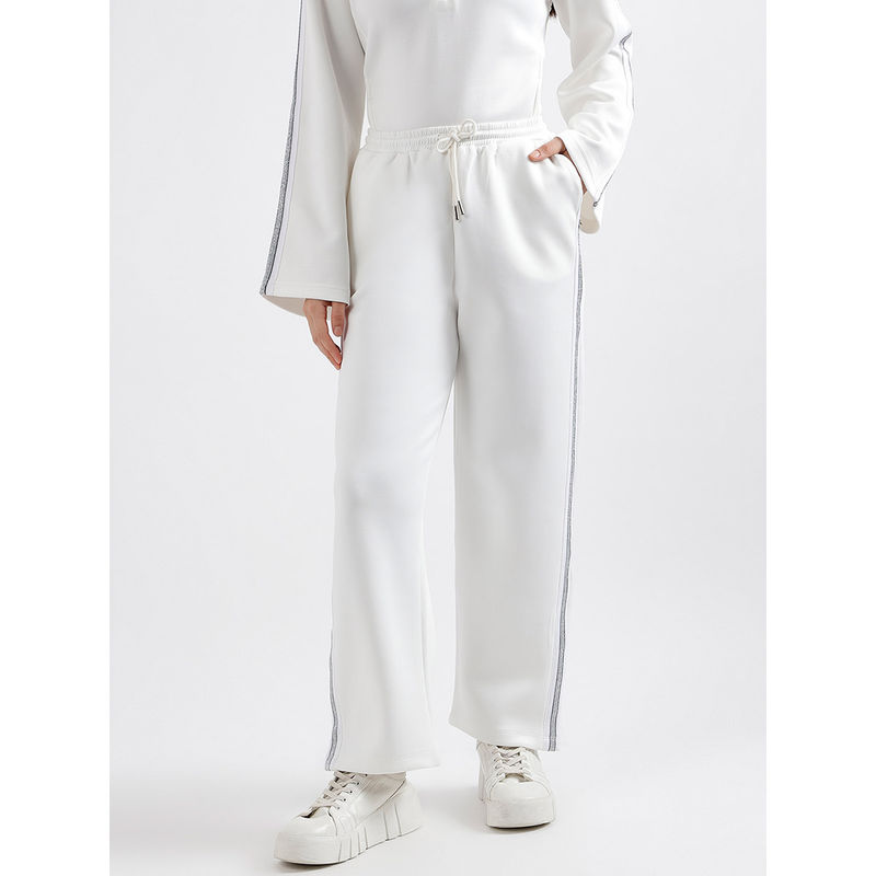 ELLE Women White Solid Relaxed Fit Sweatpants (S)