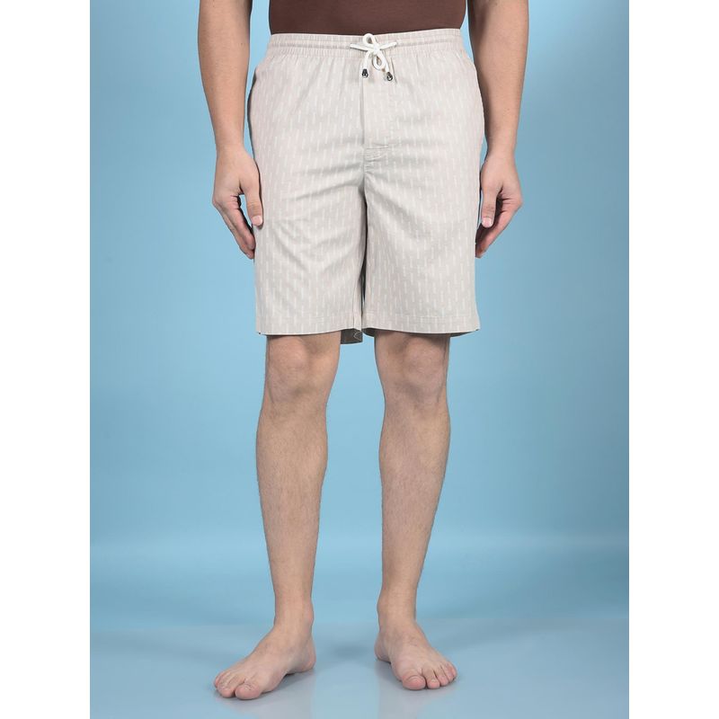 CRIMSOUNE CLUB Mens Beige Printed Cotton Lounge Shorts (S)