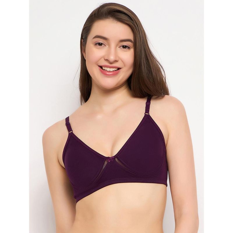 Clovia Cotton Rich Solid Non-Padded Demi Cup Wire Free T-shirt Bra - Dark Purple (38C)