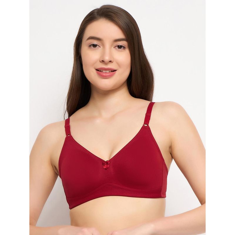 Clovia Cotton Solid Non-Padded Full Cup Wire Free T-Shirt Bra - Maroon (44C)