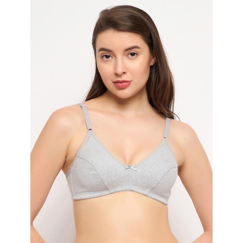 Clovia Cotton Rich Solid Non-Padded Demi Cup Wire Free Everyday Bra - Light Grey (42B)
