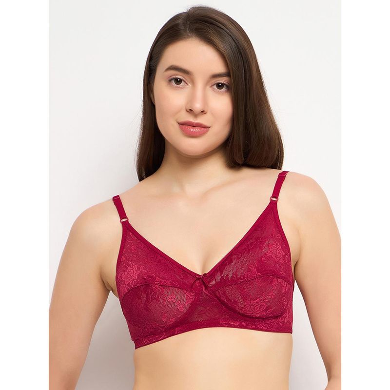 Clovia Lace Solid Non-Padded Full Cup Wire Free Everyday Bra - Maroon (36B) (36B)