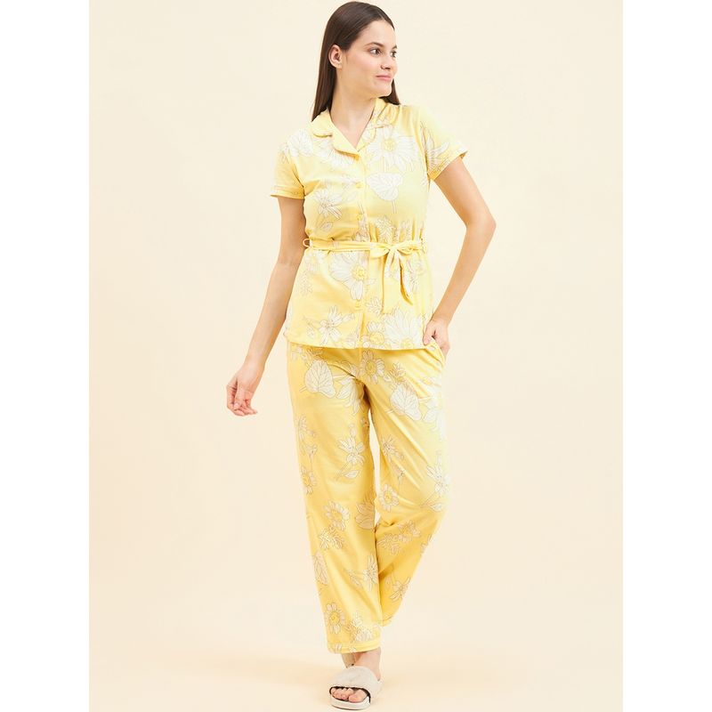 Sweet Dreams Women Printed Shirt and Trousers with Belt (Set of 3) (2XL)