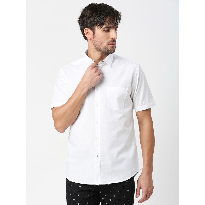 Dragon Hill White Half Sleeves Premium Cotton Shirt with Pocket (L)