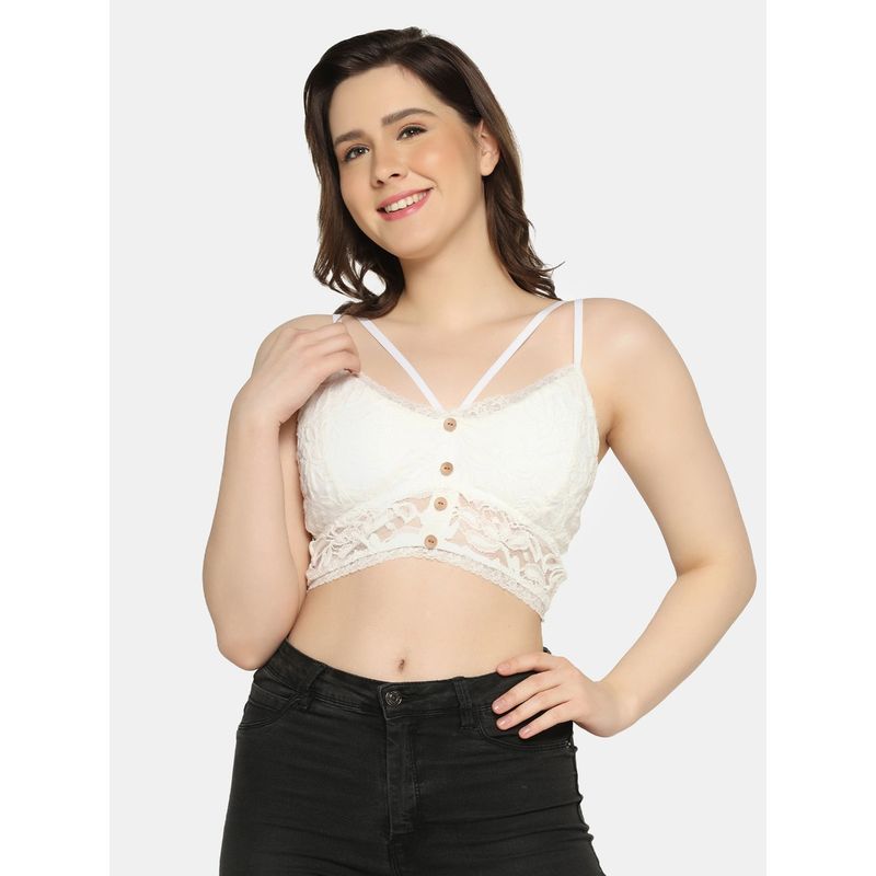 Da Intimo Front Button Design Lace Bralette - White (S)