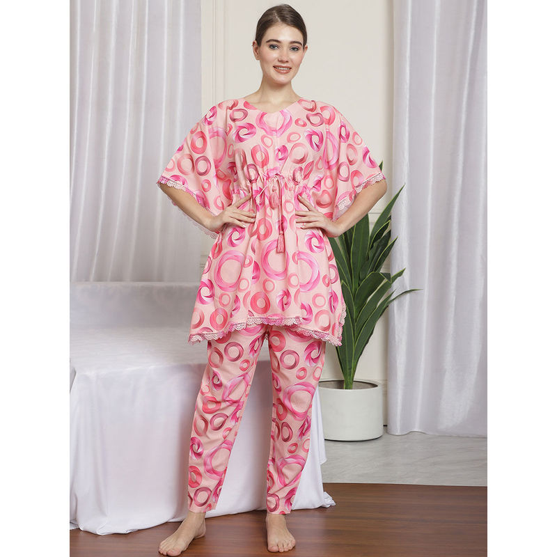 Shararat Womens Printed Kaftan with Trousers Co-Ords (Set of 2) (XL)